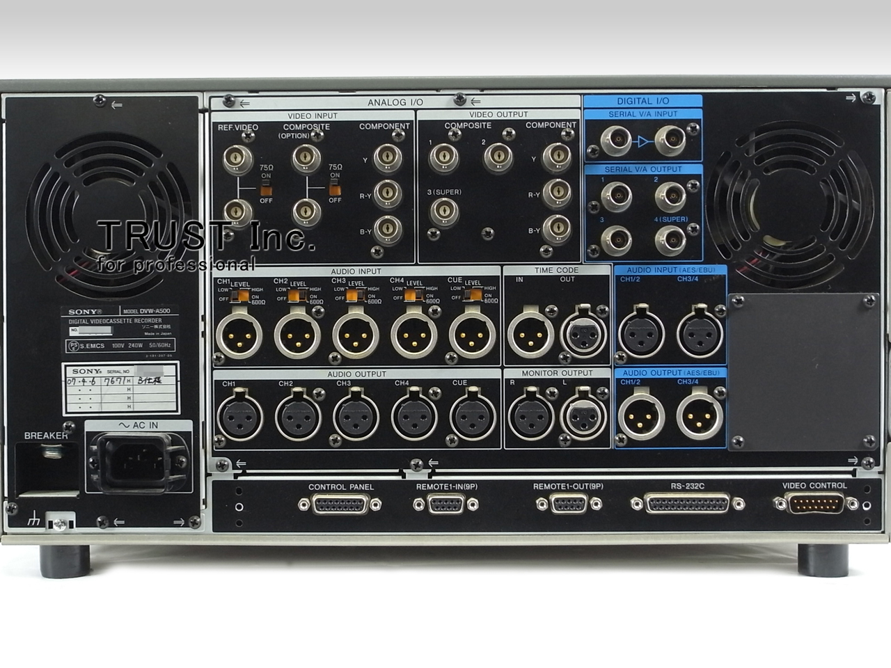 DVW-A500 / Digital BETACAM Recorder【中古放送用・業務用 映像 DVW-A500 / Digital BETACAM Recorder【中古放送用・業務用 映像
